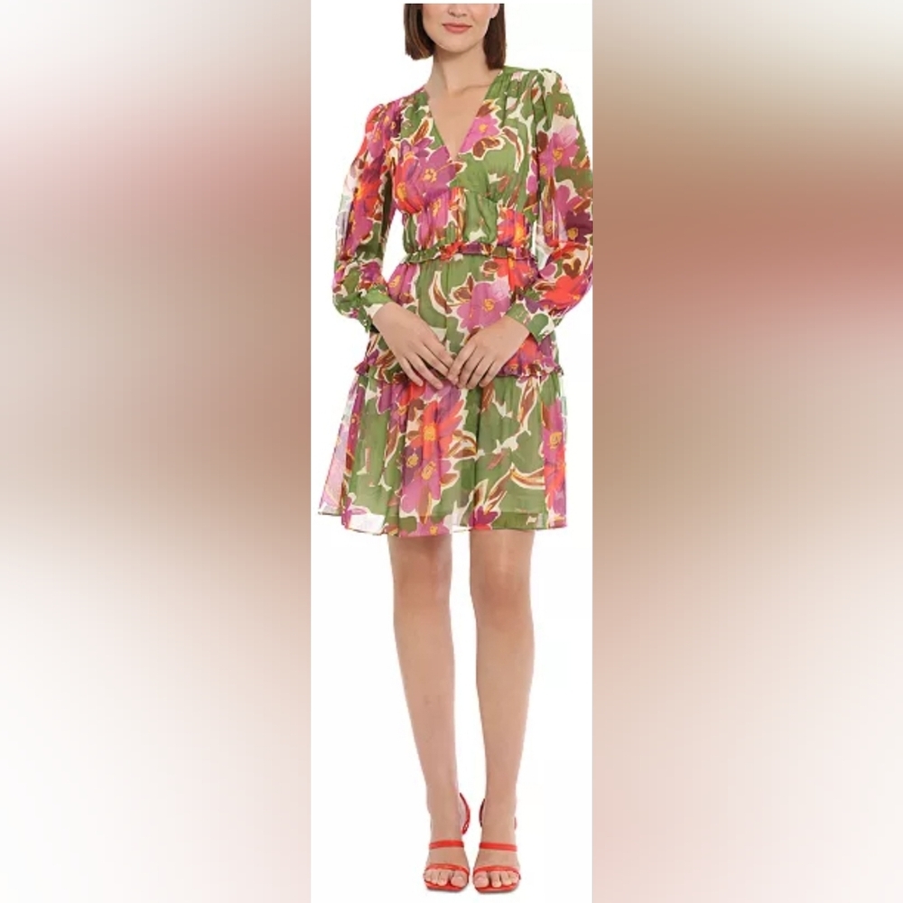 Nwt Donna Morgan Floral Print Tiered Dress Size 14 - Picture 2 of 6